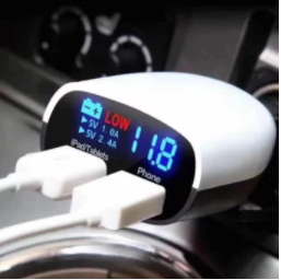 HIGH QUALITY 3.4 Amp Dual USB Intelligent Chip Super Fast Plug Car Charger with LED Display and Low Voltage Alarm WHITE(3.4A SUPER FAST CHARGER)